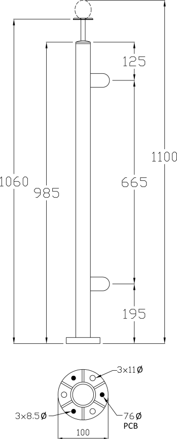 Pre-Assembled End Post CAD Drawing